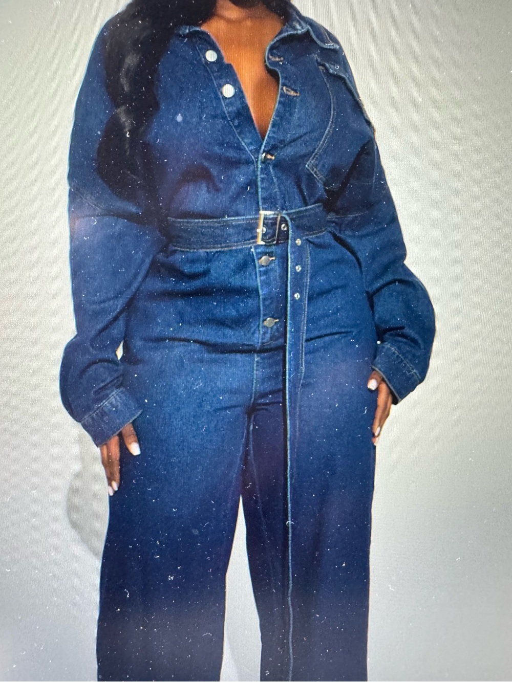 Fashion Nova Dark Wash Denim Wide-Leg Jumpsuit